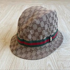 Authentic Gucci Monogram Gold Logo Bucket Hat 