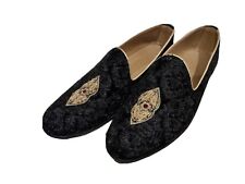 Groom's Wedding Shoes Black with Gold Centre Piece Embroidery and Red Jewel