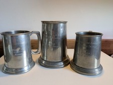 Three Vintage Engraved Pewter Tankards. Worcester Masonic. Hampson Trophy