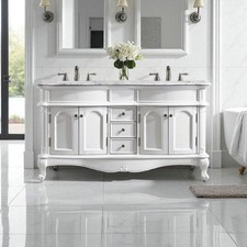 Traditional Double Vanity Unit Sink White Basin Marble Floor Standing Exclusive