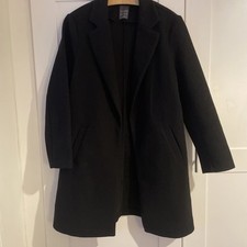 Primark Black Lightweight Faux Wool Single Breasted Coat Size 12