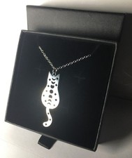 MOON PHASES CAT STAINLESS STEEL NECKLACE PENDANT ~ WITCHY GIFTS GIFT BOXED 