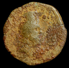 Vespasian AE26 diobol, Alexandria, Egypt, Serapis L Δ ry.4 71/72AD
