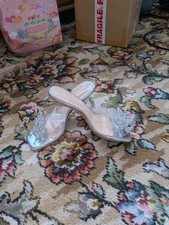 Women's Clear Toe Block High Heels Sandals Size 4 Silver On Front