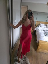 Zara Red Satin Strappy Long Evening Party Cocktail Wedding Dress Size XS