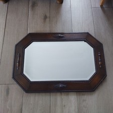 Oak Octagonal Bevel Glass Mirror Vintage arts crafts 33" x 22.25" - 84x56cm