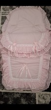  UNIVERSAL FOOTMUFF COSYTOES  PRAM BUGGY PINK/WHITE  *NEW* CAN BE PERSONALISED 