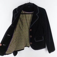 Boden Size 12 Black Velvet Ruffle Trim Cotton Floral Lined Blazer Jacket Pockets