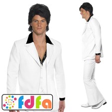 Smiffys 1970's 70s Night Fever White Suit Flares Mens Fancy Dress Costume