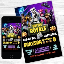 Gaming Party Invitations - Battle Royale Fortnite Birthday Invites  | Pack of 10