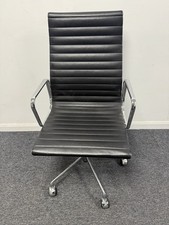Eames Inspired High Back Boardroom Chair Black Leather Chrome Base