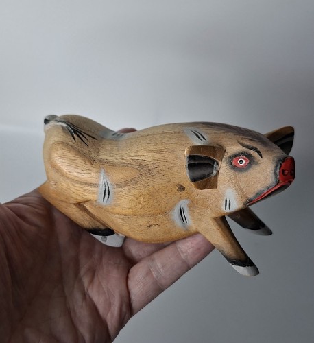 Hand carved and painted wooden - carved,