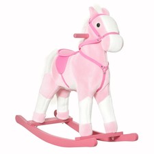 Rocking Horse Toy Plush Wood Pony Riding Rocker Neigh Sound Pink