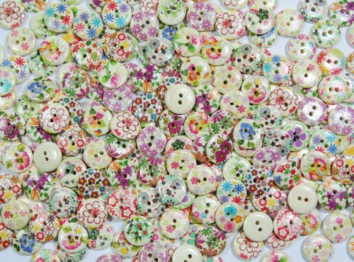 Wooden buttons printed cute - wooden,