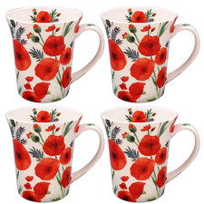 FOUR Poppies China Mugs in