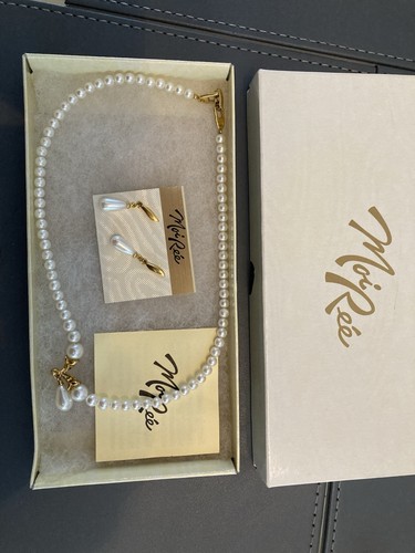 Pearl necklace and earrings - and,