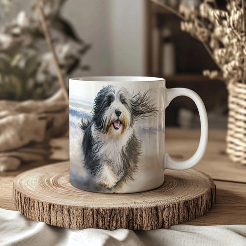 Bearded collie beach 11oz - bearded,