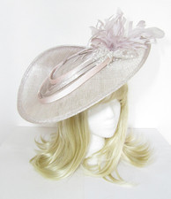 DUSKY PINK SILVER HAT FLOWERS LADIES MOTHER BRIDE WEDDING RACES HATINATOR BAND
