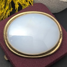 Antique White Chalcedony Brooch, Large Estate Pinchbeck Gilt