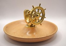Brass Ships Wheel Nut Cracker on a Beechwood Bowl | Handturned