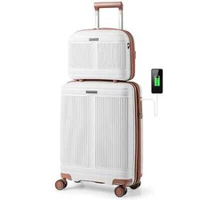 COSTWAY 2-Piece Luggage Set 20” Carry-on Suitcase & 14” Cosmetic Case-White