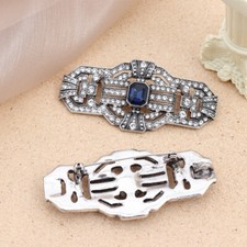 Art Deco Vintage Style Blue Crystal Cocktail Brooch Silver Tone