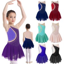 UK Girls Roller Ice Skating Dress Rhythmic Gymnastics Ballet Dance Leotard Dress