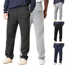 Mens Open Hem Trousers Fleece Lined Zip Pockets Casual Jogging Bottoms M-5XL