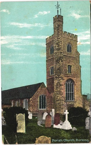 Parish church barking postcard - church,