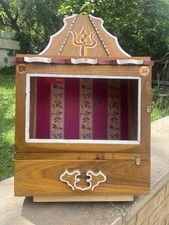 Vintage Rustic Handmade Indian Hindu Wooden Wall Mounted Temple Shrine Altar