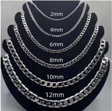 Solid 925 Sterling Silver Curb Chain Necklace Men Women Wedding Engagement Gift