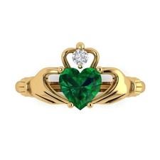 2 Ct Heart Emerald Diamond Irish Claddagh Anniversary Ring 14k Yellow Gold Over