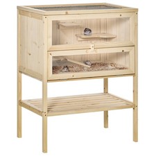 PawHut Wooden Hamster Cage w/ Storage Shelf, Openable Top for Gerbils