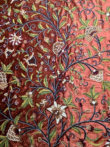 Hand embroidered crewel fabric - hand,