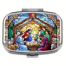 TRAVEL PILL BOX POT METAL-NATIVITY SCENE- COLLECTABLE MEDS CASE-NEW
