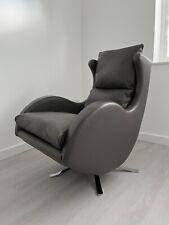 FAMA LENNY GREY LEATHER SWIVEL ROCKER ARMCHAIR VERY GOOD CONDITION