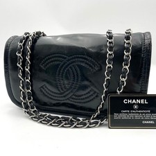 Popular Model CHANEL Enamel Coco Mark Chain Shoulder Bag Black