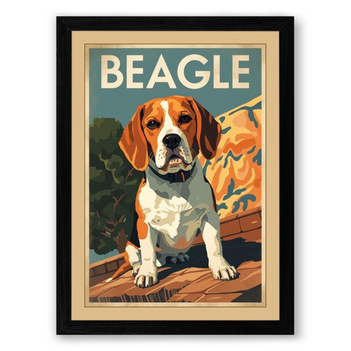 Beagle portrait vintage - beagle, framed