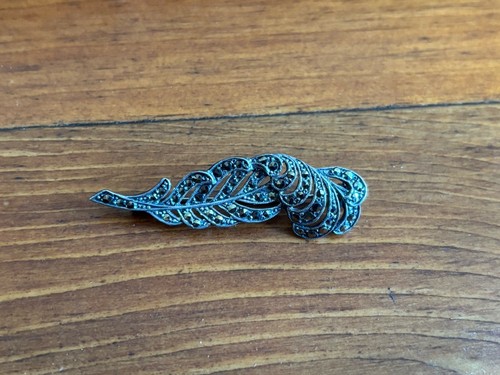 Silver marcasite brooch - marcasite,