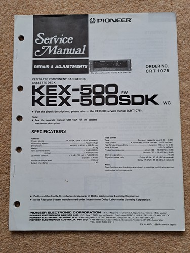 Pioneer kex 500 service - pioneer, manual