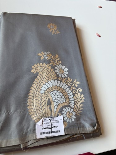 Grey silk saree fabric - silk,