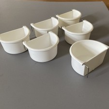 6 x PLASTIC D CUPS Cage Feeder Pots metal Hooks Aviary Bird Finch Canary seed