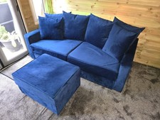 Blue Modular Nabru Sofa with Scatter Back Cushions & Footstool – Hardly Used