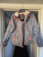 Women's Superdry Original Windtrekker Jacket Coat Medium Light Grey&Orange. 