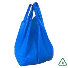 Heavy Duty Blue Plain HDPE Vest Carrier Bags, 11 X 17 X 21", 23MU