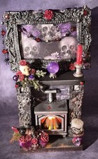 Dolls House Gothic Christmas Fire Place With Working Fire OOAK Hand Made Uk