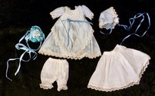 SILK DRESS, BONNET and UNDERWEAR SET FOR ANTIQUE DOLL, DOLL CLOTHING,