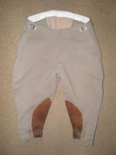 Vintage Gents Beige Bell Hip Breeches Leather Knee Pads 34" Waist