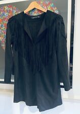 Zara Black Faux Suede Tunic Dress With Fringe  - XL