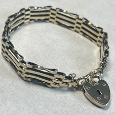 Vintage 925 gold on sterling silver gate link bracelet, 17.7g, hallmarked 1966